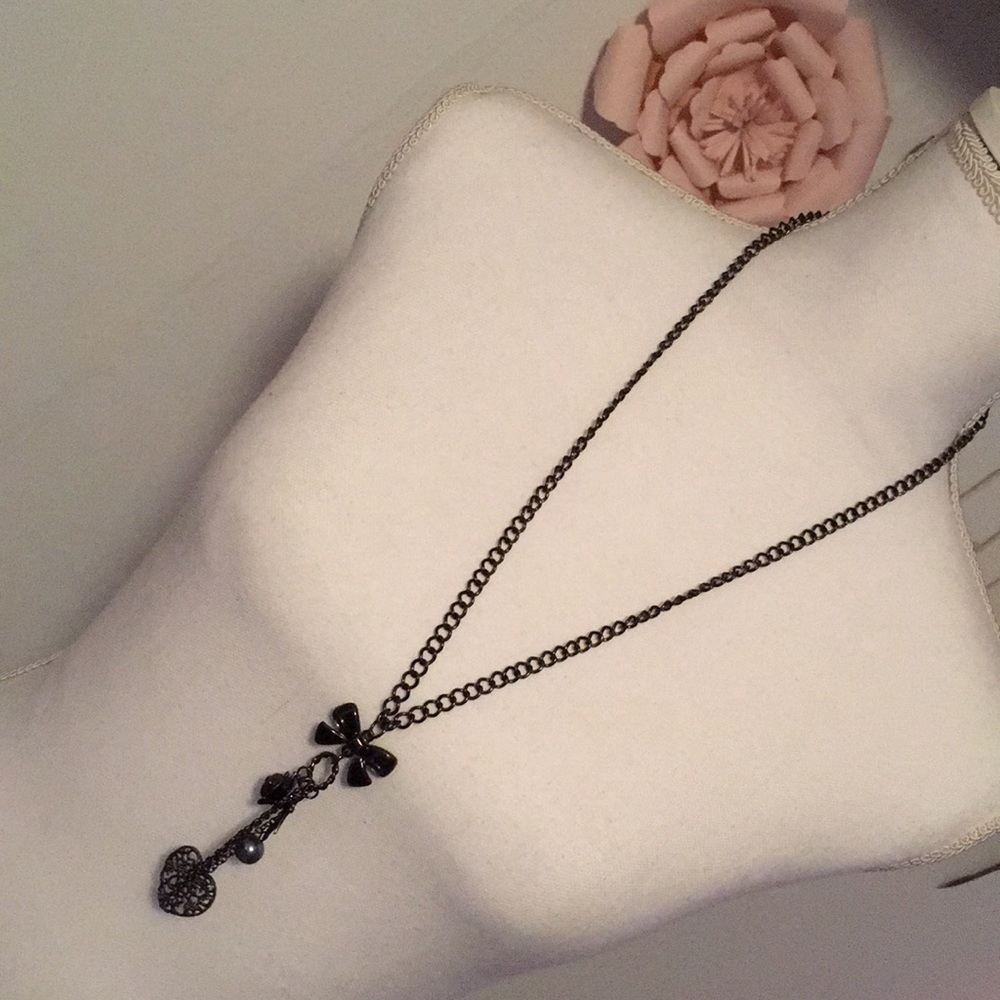 💕Black Gun Metal Long Necklace with Charms💕
